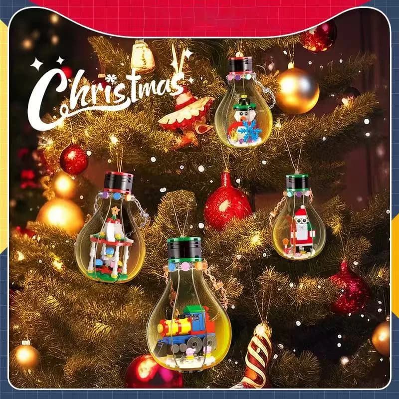 Christmas surprise gift building blocks toys, Santa Claus Christmas train tree house model assembly, children's holiday gift