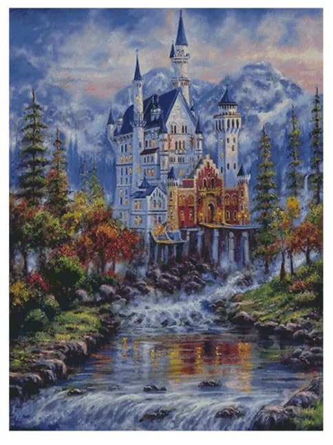Kit da Cucito Castello con Paesaggio Forestale 18CT 16CT 14CT, Kit Punto Croce Non Stampato, Arte Ricamata Fai da Te, Lavorazione a Mano, Decorazione per la Casa