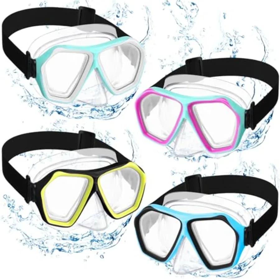 Set di 4 Occhialini da Nuoto per Adulti con Copertura per il Naso, Maschera da Immersione con Cinturino in Tessuto