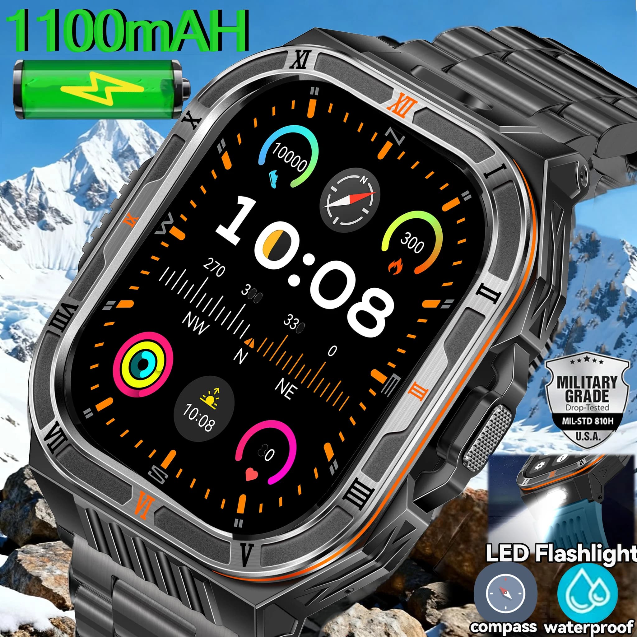 Men's Sports Smartwatch 2026 T-REX3 with 1100mAh Large Battery, GPS, Powerful Flashlight, 5ATM Waterproof and BT Calls