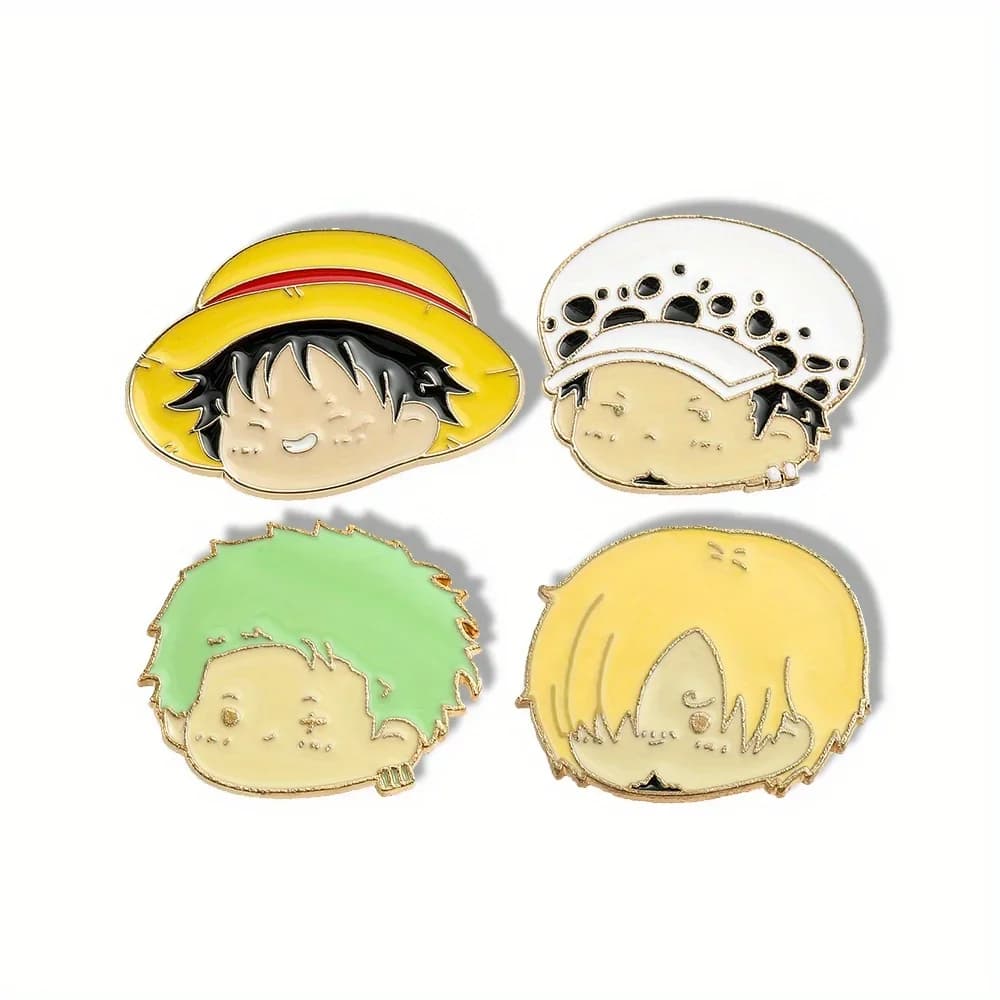 4 Pezzi Spilla in Metallo Smaltato con Personaggi Anime (Roronoa Zoro, Sanji), Semplice, per Zaini, Vestiti, Gioielli, Accessori, Regalo