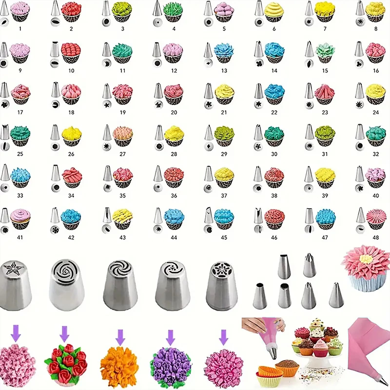 Set di 360 Beccucci per Decorazione, Utensili da Pasticceria con Sacchetti e Giunti per Decorare Torte e Cupcake