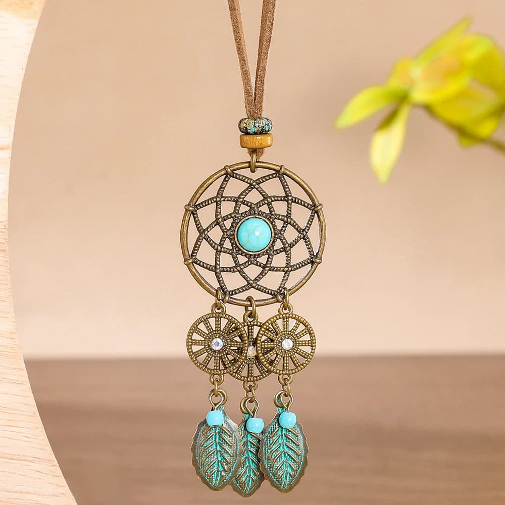 Bohemian Geometric Exaggerated Round Alloy Pendant Necklace Dreamcatcher Turquoise Sweater Chain Vacation Street Style Versatile