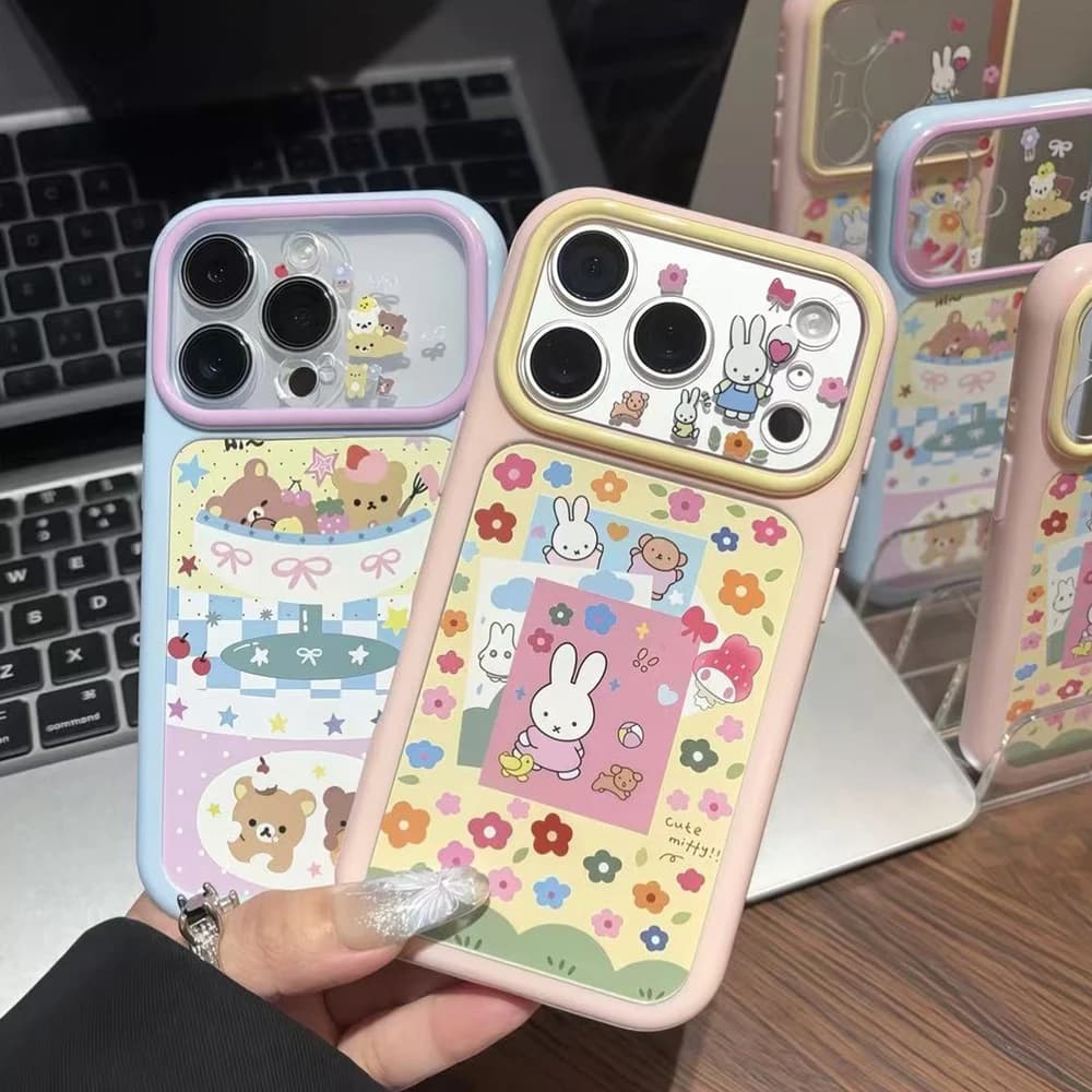 Cute Cartoon Anime Rilakkuma Bear Flower Miffy Rabbit Phone Case For iPhone 17 Pro 16 15 Pro Max Cases Shockproof Hard Cover