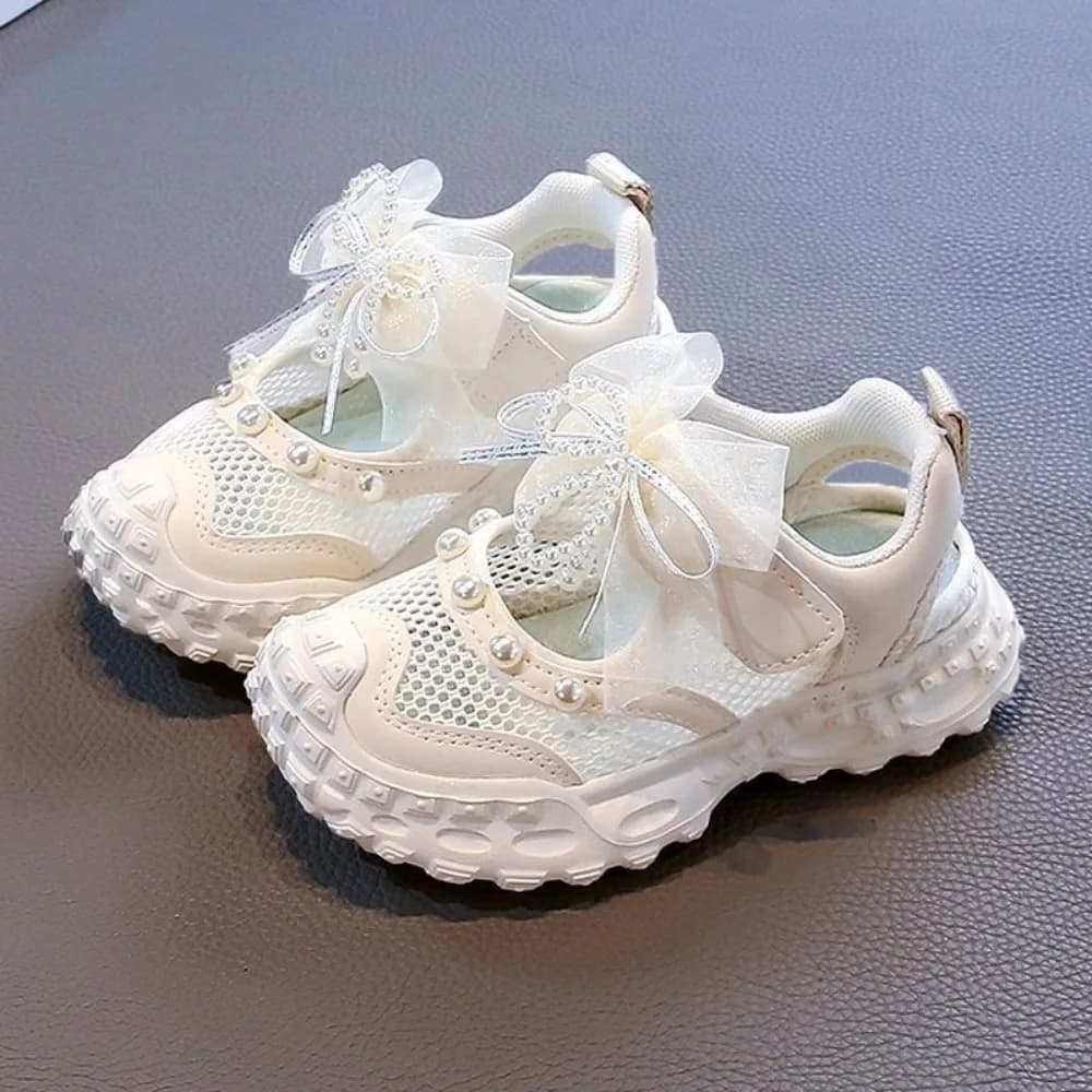 New Bows Pearls Girls' Princess Sandals Non-slip Breathable Children Baotou Shoes Casual Comfortable Kids Mesh Sneakers Summer