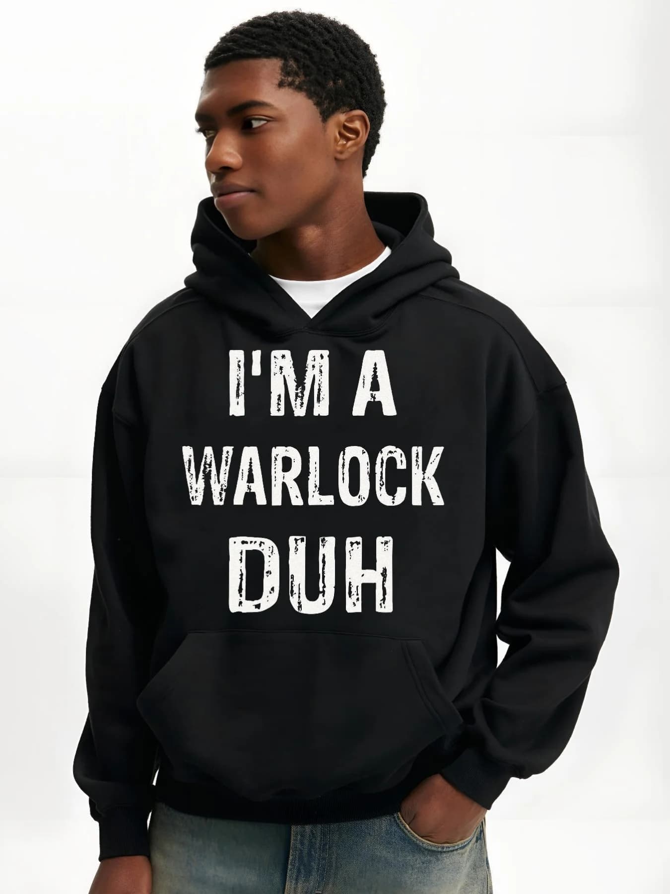 Felpa con cappuccio di Halloween "I'm A Warlock Duh" da uomo - Felpa con cappuccio morbida ed elasticizzata, cappuccio con coulisse e tasca a marsupio per feste in costume