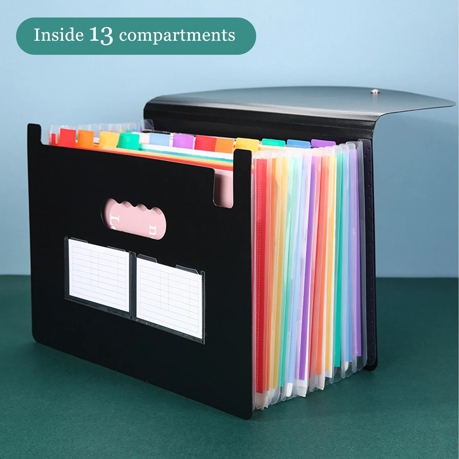 Cartella di file per fisarmonica con 13/25 tasche Scatola di archiviazione per organizer di file espandibile Borsa per documenti/prezzi/ ricevute/documenti multicolore A4