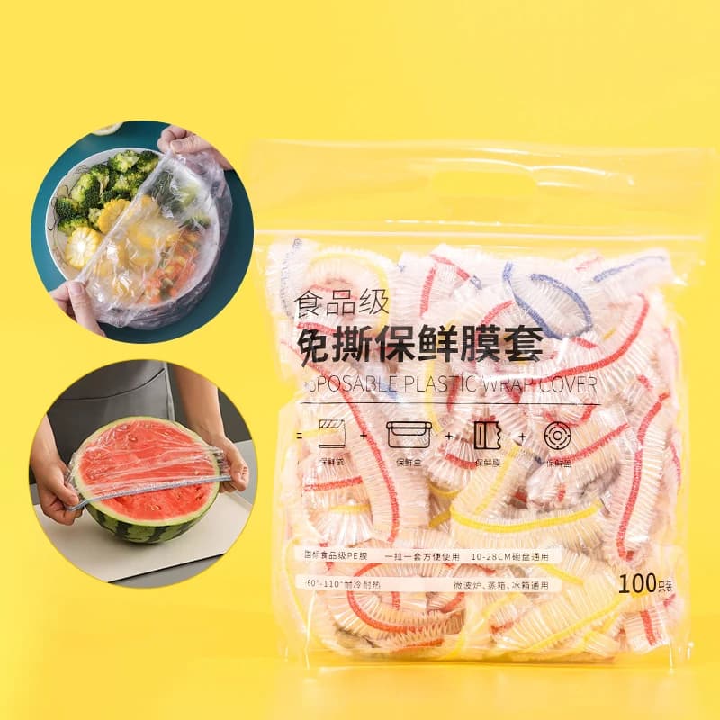 Reusable Disposable Elastic Food Lids Plastic Wrap Durable Plate Covers for Bowls Kitchen Food Saver Bag