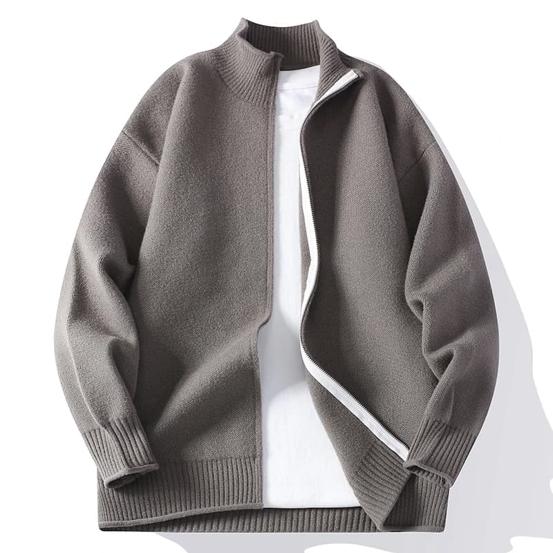 Cardigan in Knife with High Collar and Zip for Man, Fashion Spring-Autumn, Jacket Tinta Unit, Streetwear Casual