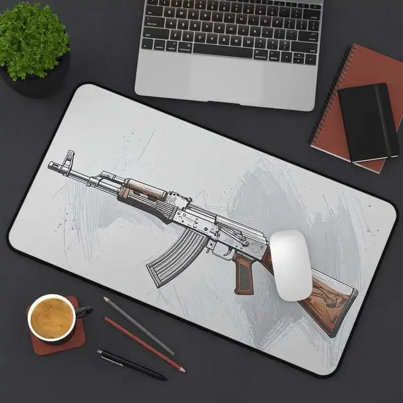 Fantastico tappetino per mouse modello AK47, tappetino per mouse antiscivolo e impermeabile, tappetino decorativo per scrivania da gioco, un regalo perfetto per gli amici.