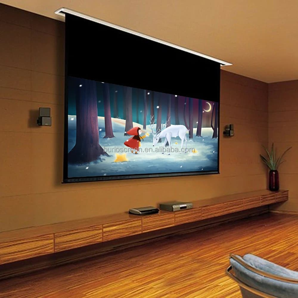 Schermo di proiezione per proiettore motorizzato elettrico di lusso con estensione linguetta 3D 4K da incasso a soffitto nascosto nel soffitto Risparmia spazio