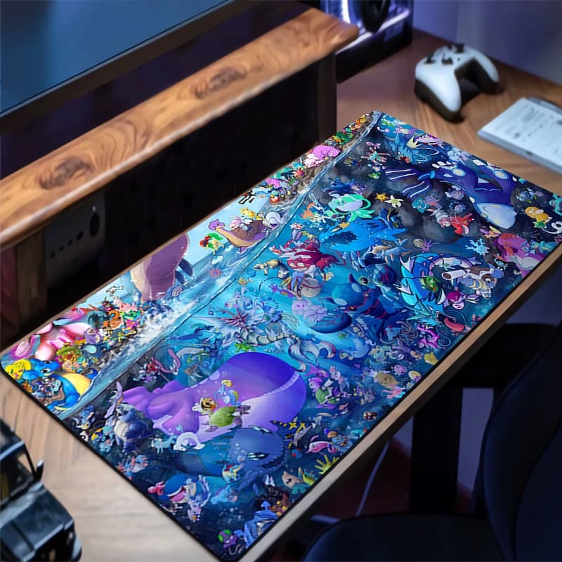 Tappetino per mouse da gioco con design P-Pokemons P-Pikachus, base in gomma antiscivolo, tappetino da scrivania esteso per accessori per computer da ufficio, tappetino per mouse