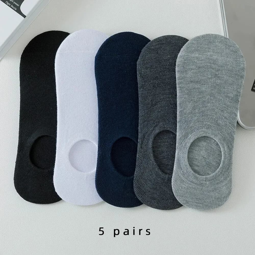 5 pairs of invisible socks and slippers from man/woman, boat socks, summer cotton men's socks and unslip silicone in plain color
