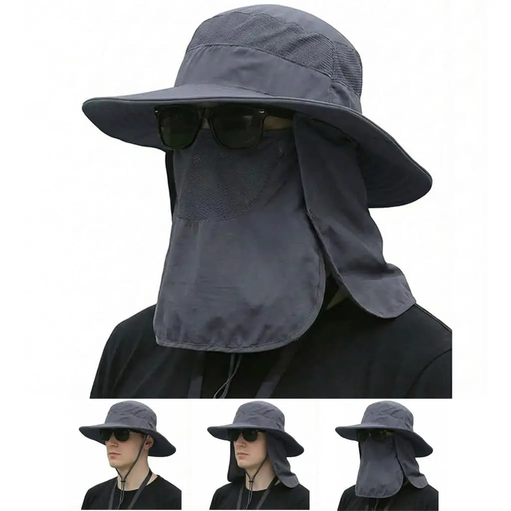Cappello da pesca 1 pezzo per uomo e donna, cappello a tesa larga con protezione UV per esterni, con copertura per il viso e protezione per il collo