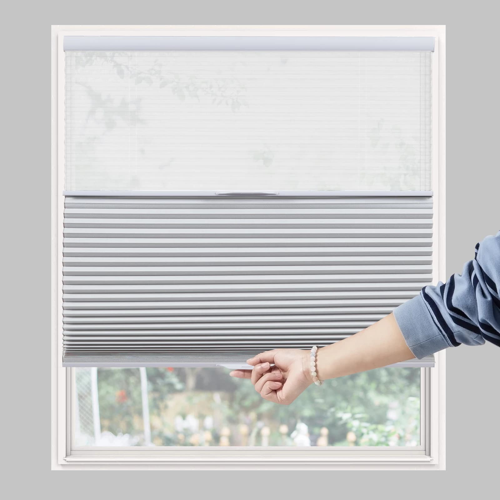 Persilux Day/night mobile blinds, upper and lower blackout curtains for windows, wireless window curtains with veiled