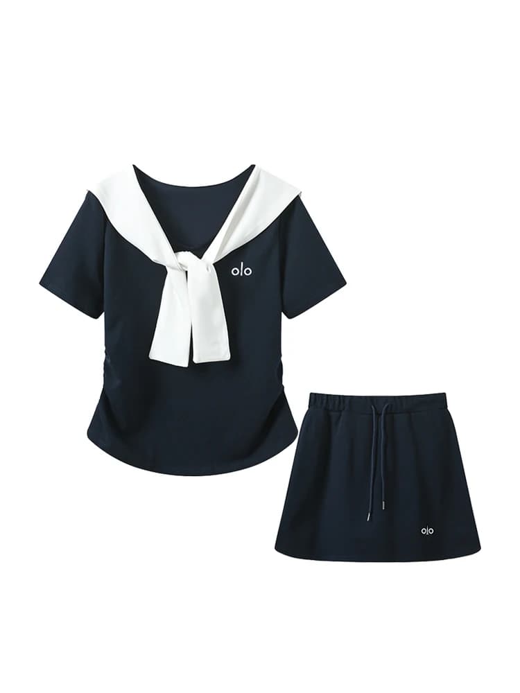 plus Size Summer Fashion Set Women's Loose Short Sleeve T-shirt Half Skirt Trendy plus Size Sister Universal Fit Polyester Co...