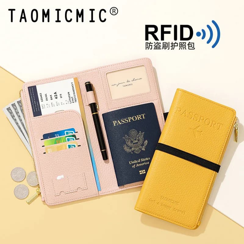Porta carte multi-slot con blocco RFID Portafoglio con cerniera Borsa per passaporto da viaggio per uomo e donna Billetera Hombre Carteras Para Mujer Bolsa