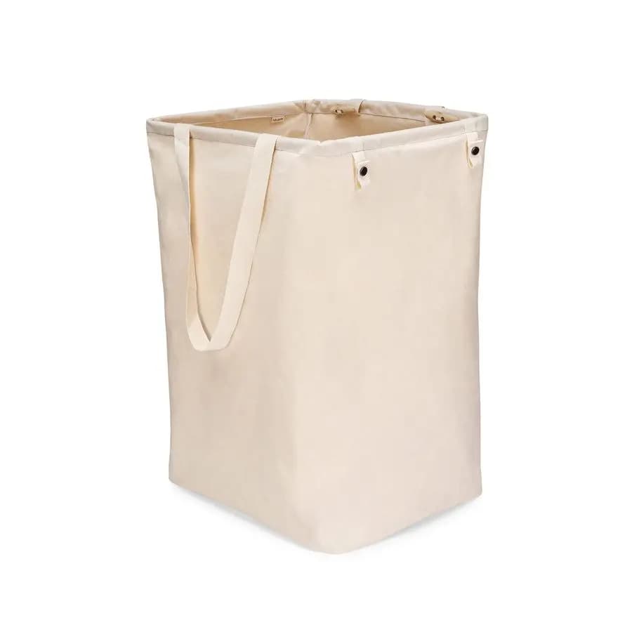 Foldable Basket for Linens and Towels, Organic Cotton High Bag with Long Sleeves
