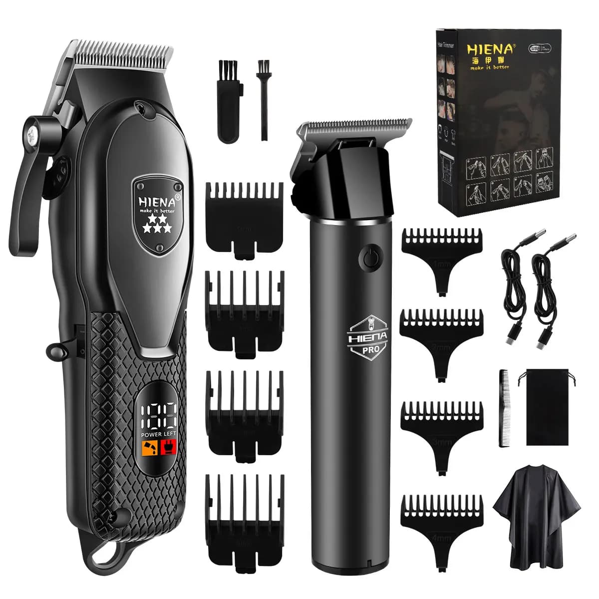 Hiena Haircut Kit for Men, Professional Electric Trimmer with Digital LCD Display