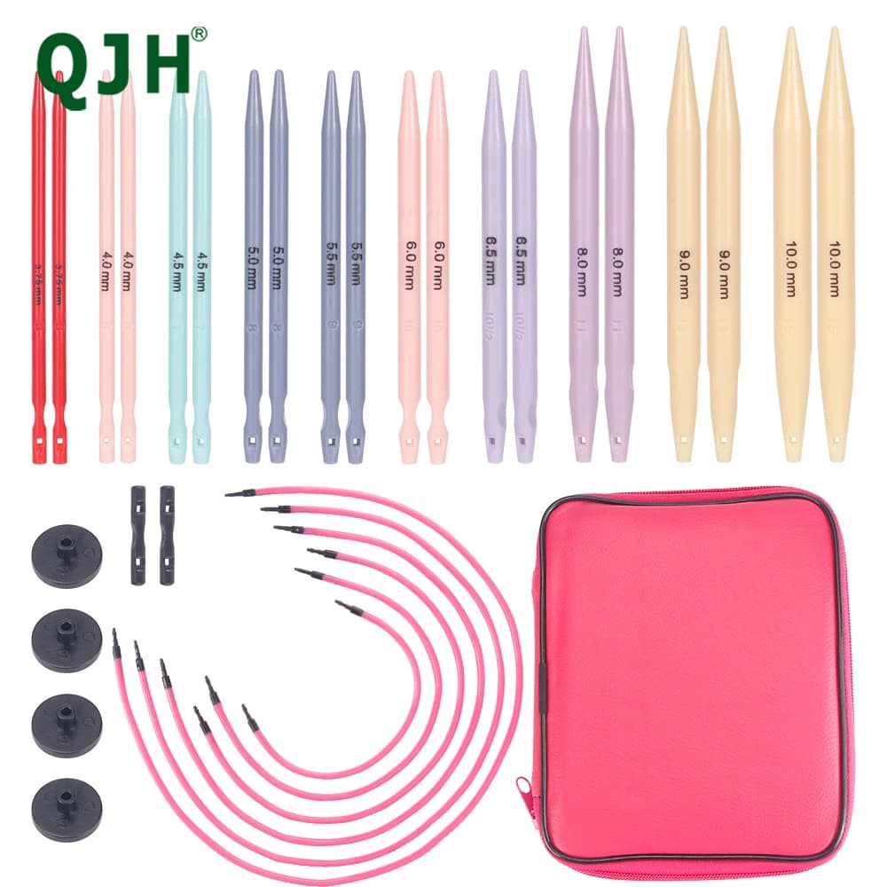 33 piece crochet tools set, Colorful knitting kit, ABS plastic removable circular needle, replaceable rope needle