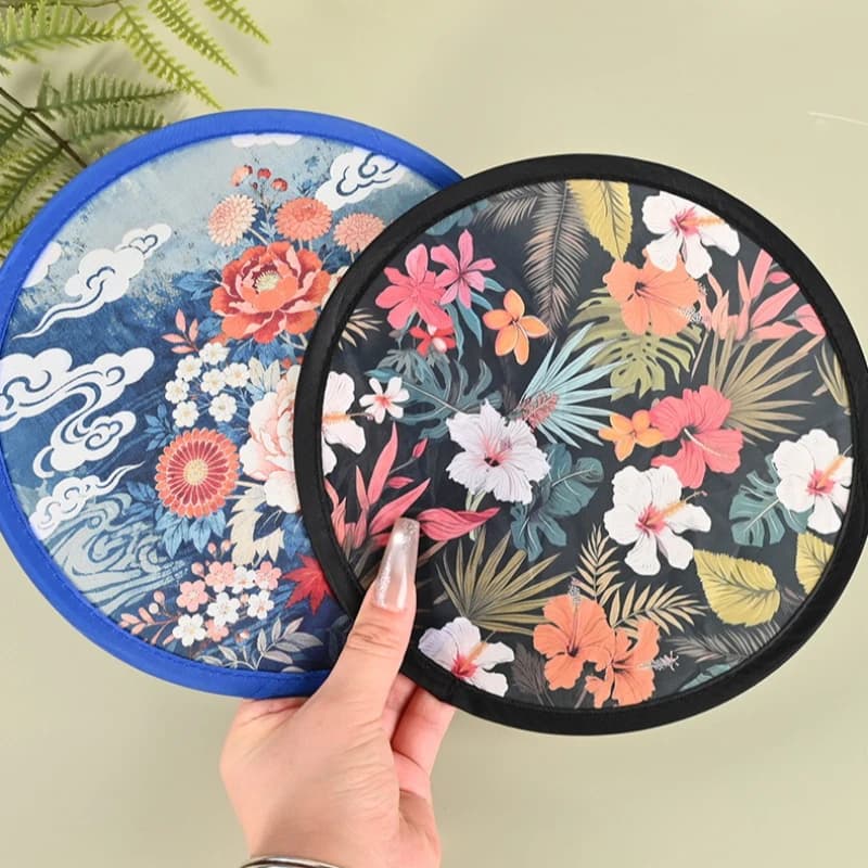 1PC Folding Fan Oil Painting Pattern Mini Portable Hand Fan Lightweight Round Fan For Men Women Travel Summer Daily Decoration