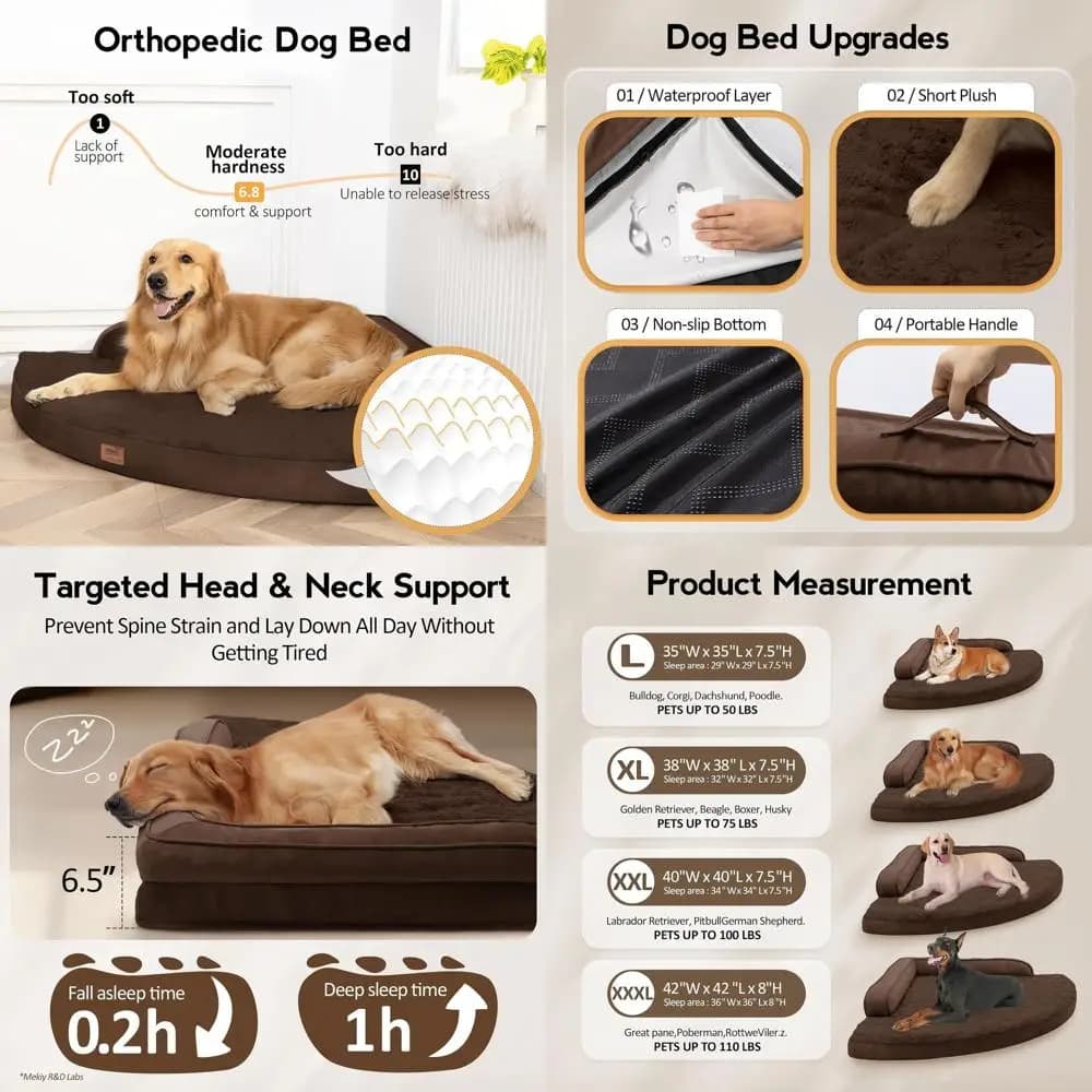 Letto Ortopedico Extra Large per Cani con Copertura Rimovibile e Lavabile e Superficie Impermeabile Antiscivolo per Cani XXXL - Marrone