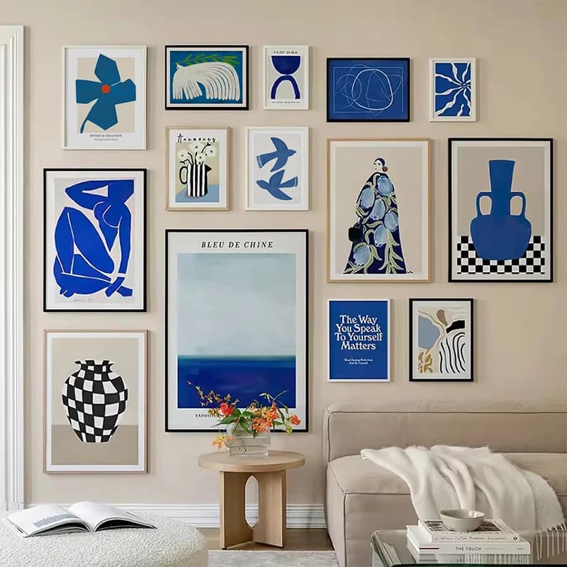 Abstract Blue Stripes Ocean Matisse Girl Flower Vase Wall Art Canvas Painting Posters And Prints Pictures For Living Room Dec