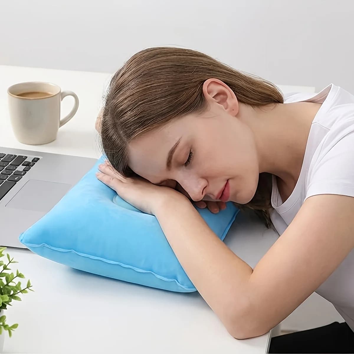 1PCS Outdoor Portable Inflatable Pillow Foldable Flocked Camping Nap Pillow for Travel Airplane Train Car Nap