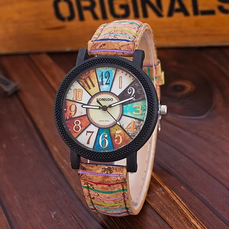 Orologio al quarzo da donna con venature del legno retrò Color Block orologio da polso analogico in pelle PU Relogio Masculino