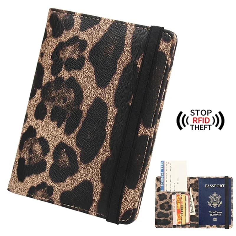 Custodia protettiva per passaporto da viaggio complesso leopardo marrone da donna con fasciatura borse protettive per biglietti multifunzione impermeabili da uomo