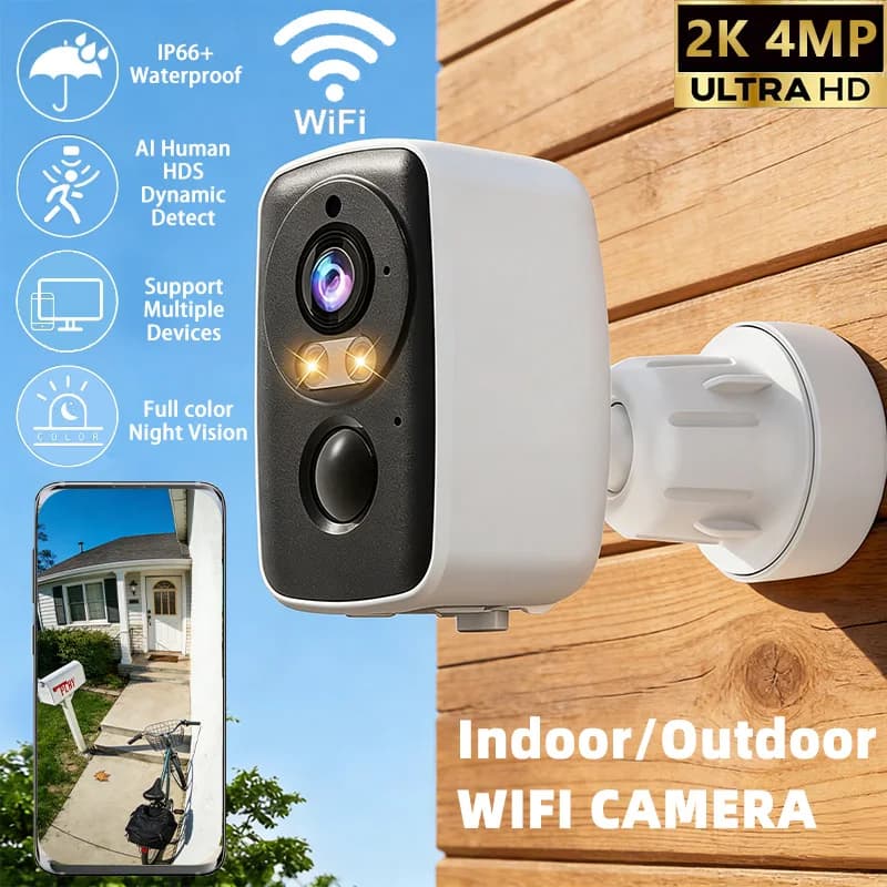 Telecamera di sicurezza esterna da 4 MP Batteria ricaricabile WiFi Visione notturna Audio bidirezionale Home Baby Monitor