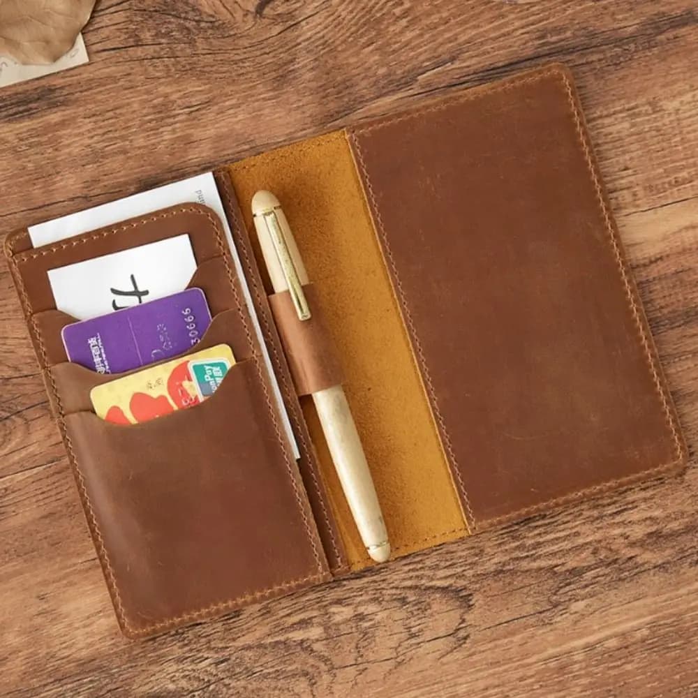 Crazy Horse Leather Genuine Leather Notebook Portable Pen Slot ID Credit Card Holder Vintage Ultra Thin Leather Journal Cover
