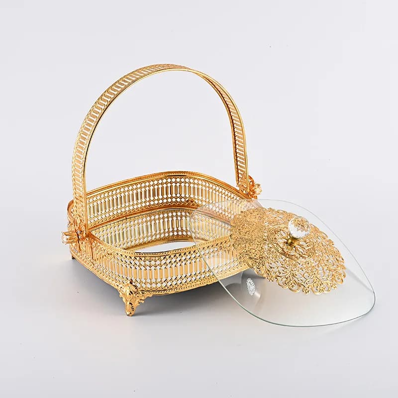 Ciotola per frutta Zml dal design minimalista e chic - vassoio per frutta in ferro con coperchio in vetro artistico per snack e frutta secca in soggiorno.