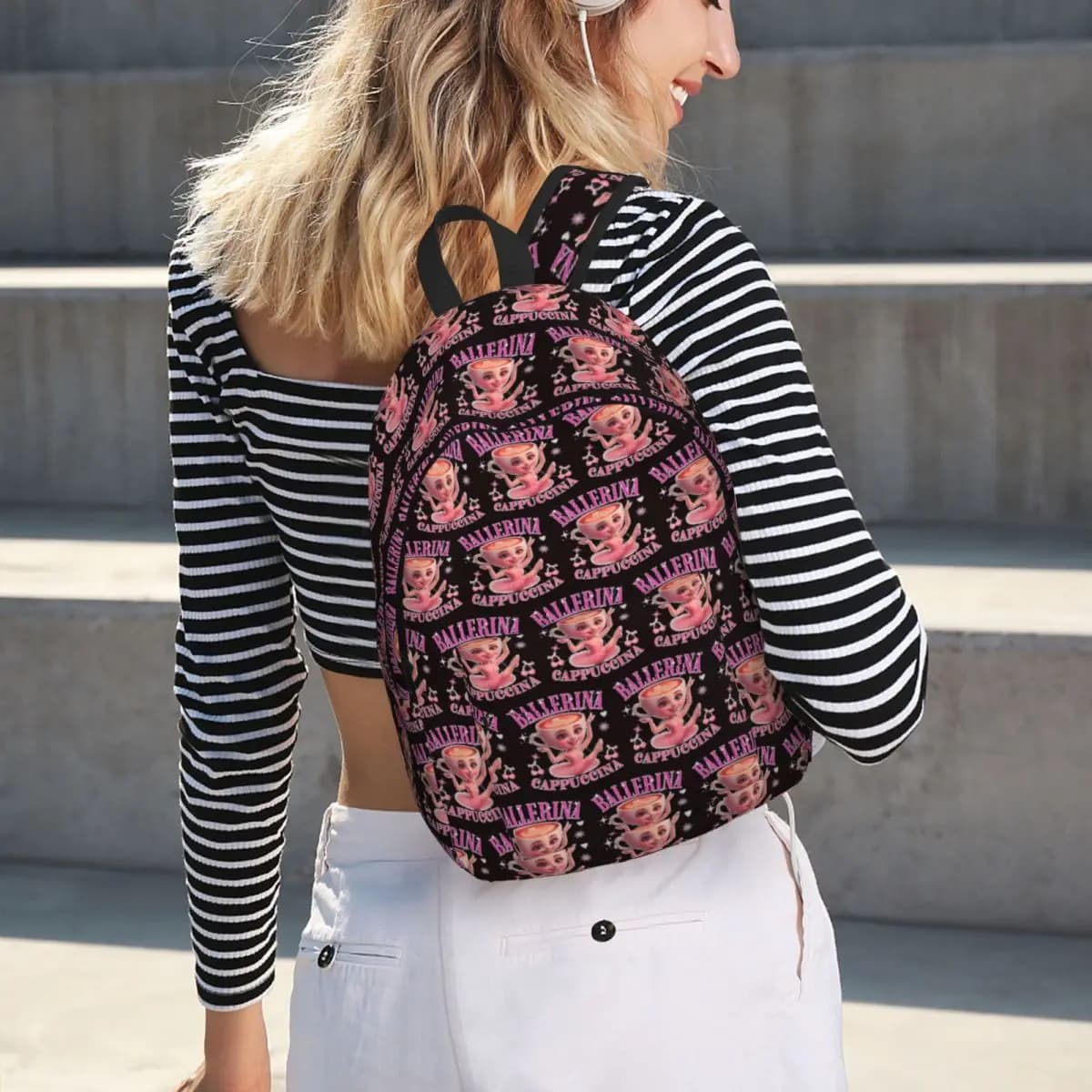 Cappuccino Ballerina Italian Brainrot Student Backpack School Bag Hiking Travel Daypack for Boys Girls Bookbag Shoulder Bags