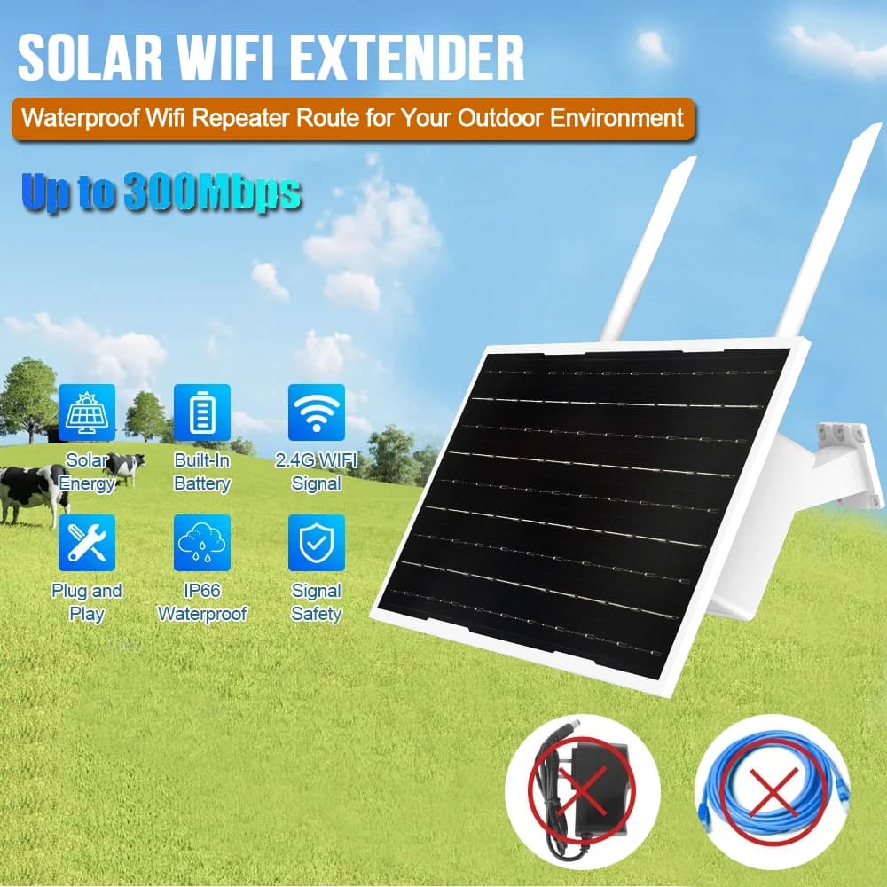 Extender Wifi a energia solare da 12 W 300 Mbps Portata 60 m Batteria da 27000 mAh Ripetitore WiFi impermeabile esterno integrato Ripetitore di segnale del router