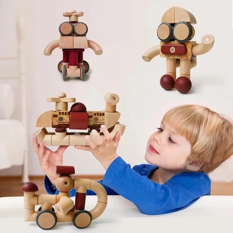 Altri giocattoli educativi Blocchi magnetici giocattolo in legno per bambini Montessori