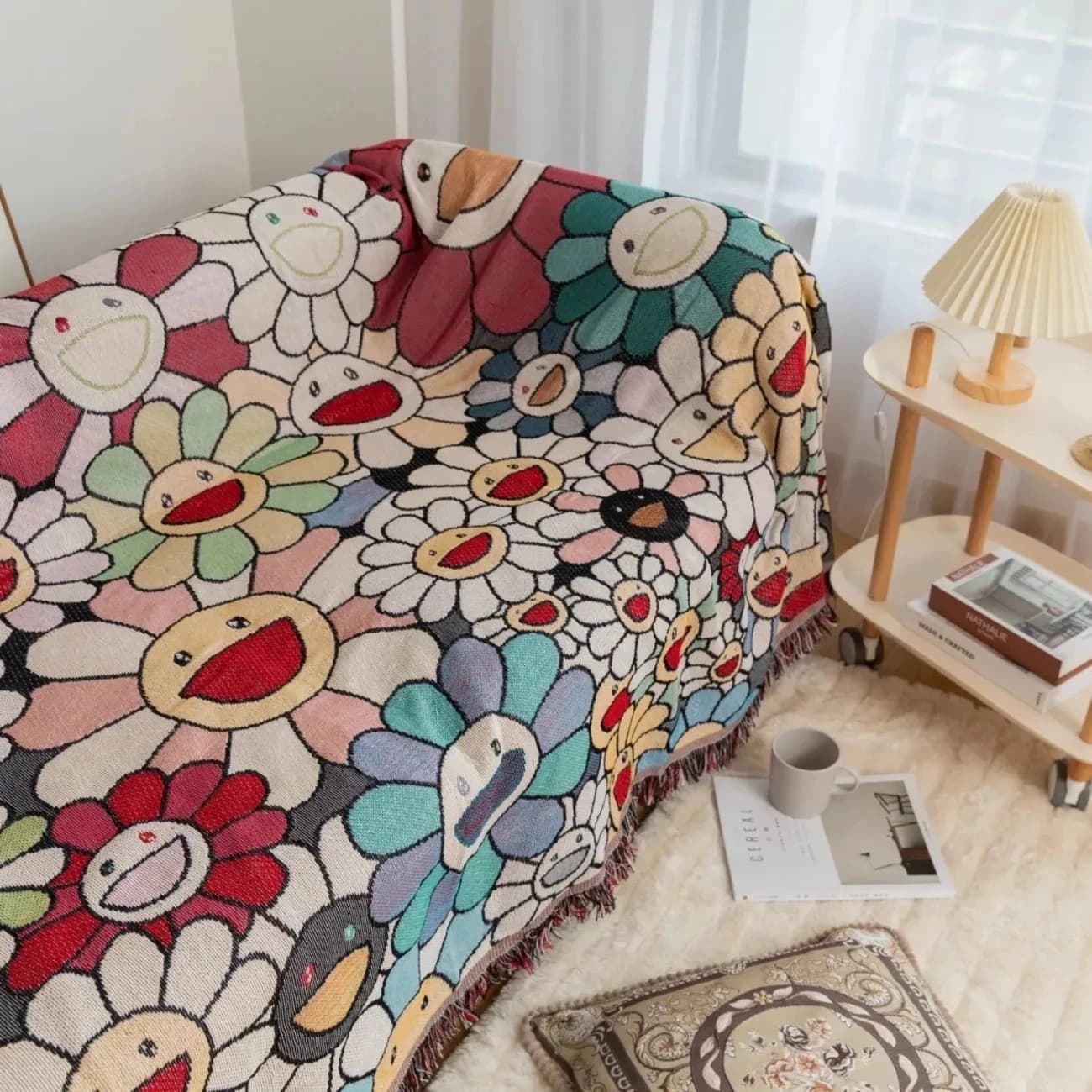 Coperta da tiro coreana per divano Girasole Copridivano Kawaii per letto Soggiorno Arazzo Tappeto Divano Coperta Copridivano per maglieria Copriletto