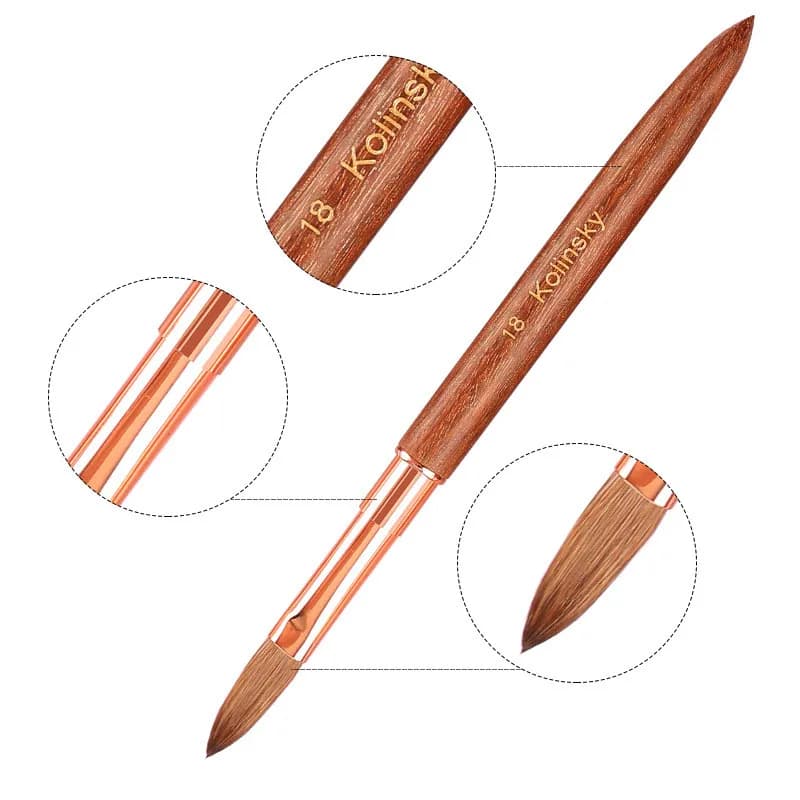 1 Pennello per Nail Art in Kolinsky con Manico in Legno di Sandalo, per Gel UV Acrilico, Estensione Unghie, Pittura e Disegno