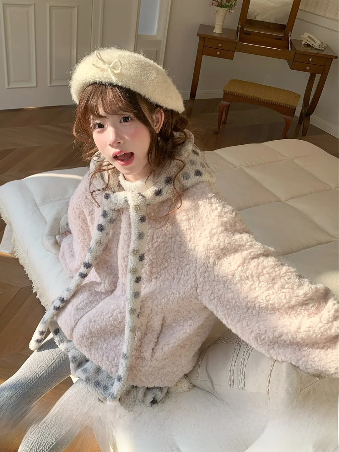 Sinsingirl Set Giacca e Pantaloncini Primaverili a Quadri e Pois, Morbido e Confortevole Cappotto con Cappuccio da Donna, Stampa Floreale con Chiusura a Cerniera, Due Pezzi