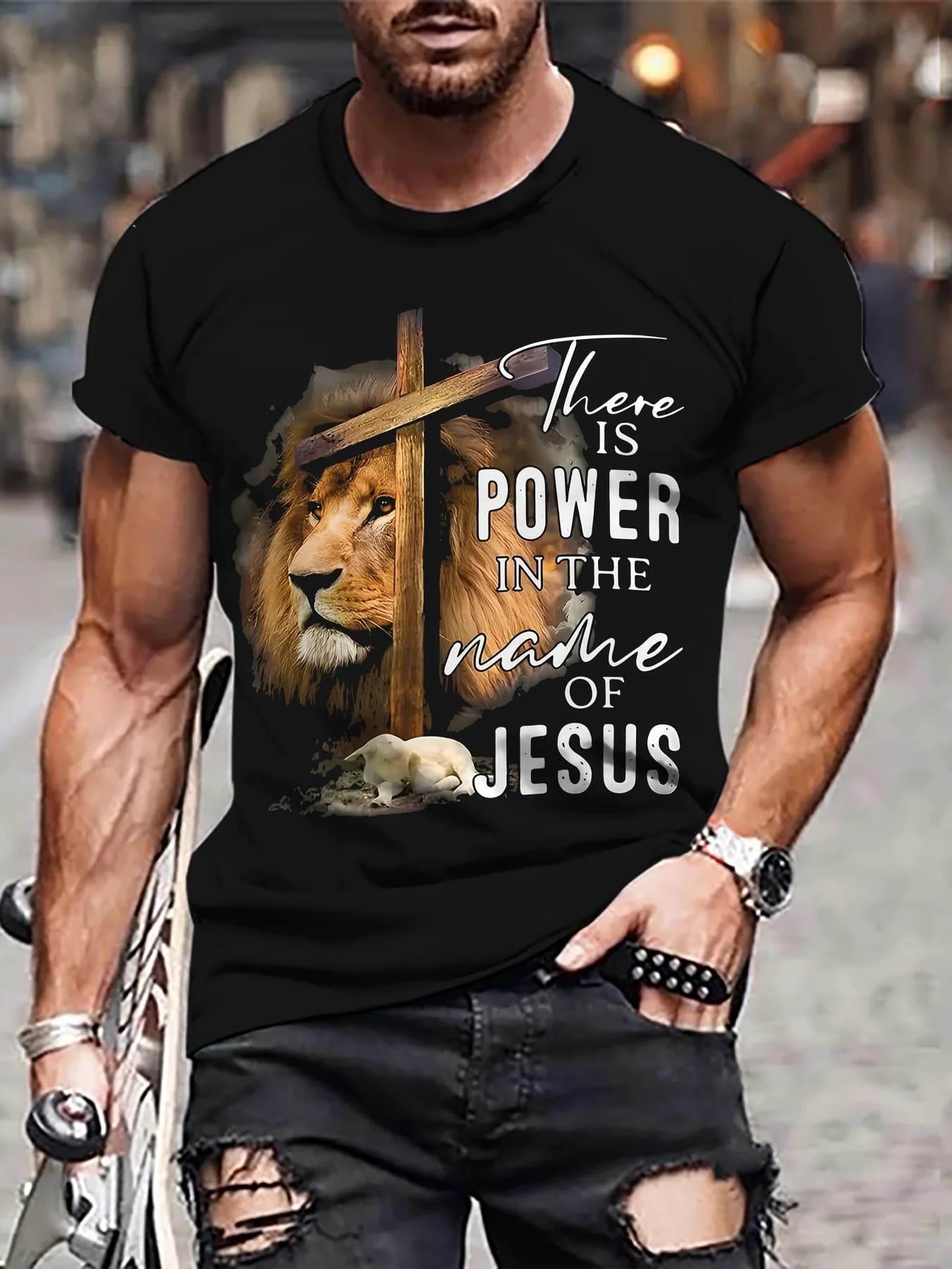 T-shirt casual da uomo a maniche corte con stampa leone e girocollo, perfetta per l'outdoor, ideale per primavera, estate e autunno, maglietta per tutti i giorni | Stre