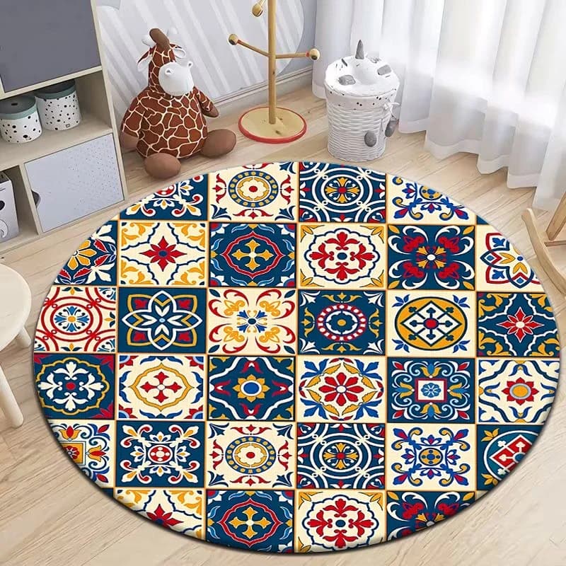 Tappeto rotondo stampato in stile marocchino per soggiorno, tappeti per aree comuni, tappetini da campeggio, tappetini antiscivolo, tappetini da yoga, tappetini per la porta, tappetini per pavimento