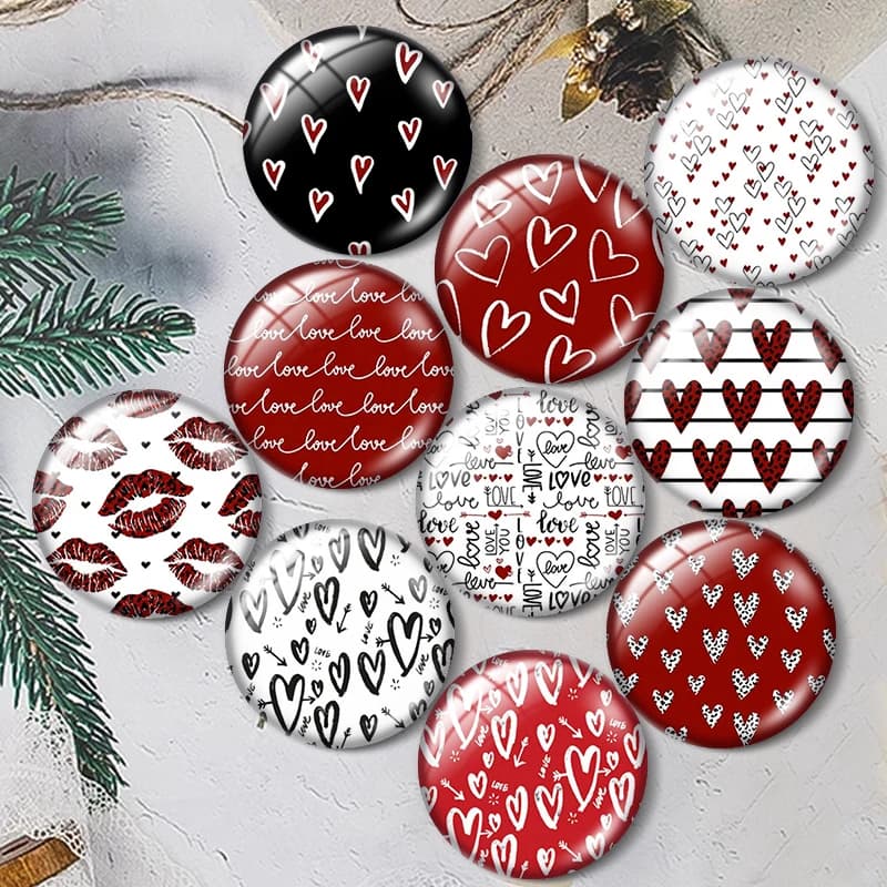 Cabochon in vetro da 12/18/20/25mm per San Valentino, per bracciali, ciondoli, anelli, orecchini e componenti per la creazione di gioielli