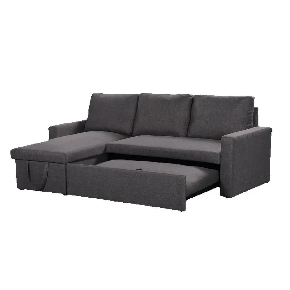 Mobili di design Divano letto pieghevole trapuntato in velluto blu con gambe in legno Divano ad angolo per soggiorno