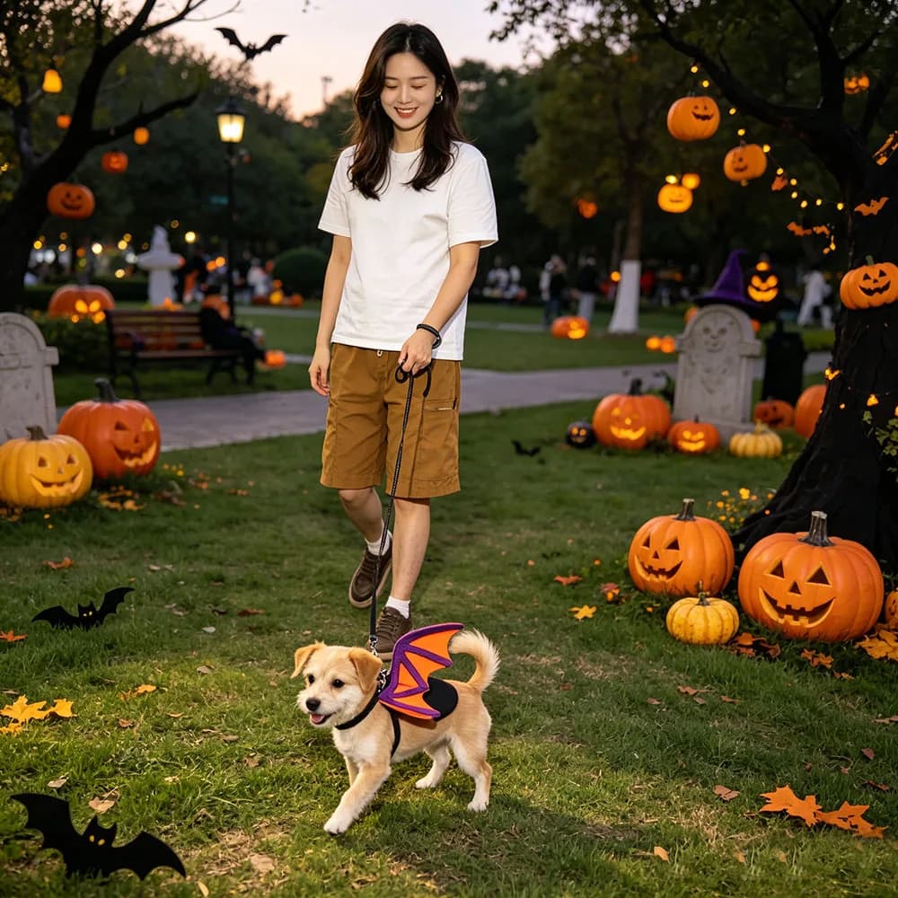 Set Guinzaglio e Pettorina per Gatti, Costume di Halloween per Gatti con Ali di Pipistrello, Gilet Regolabile, Pettorina per Costume di Halloween Facile da Controllare
