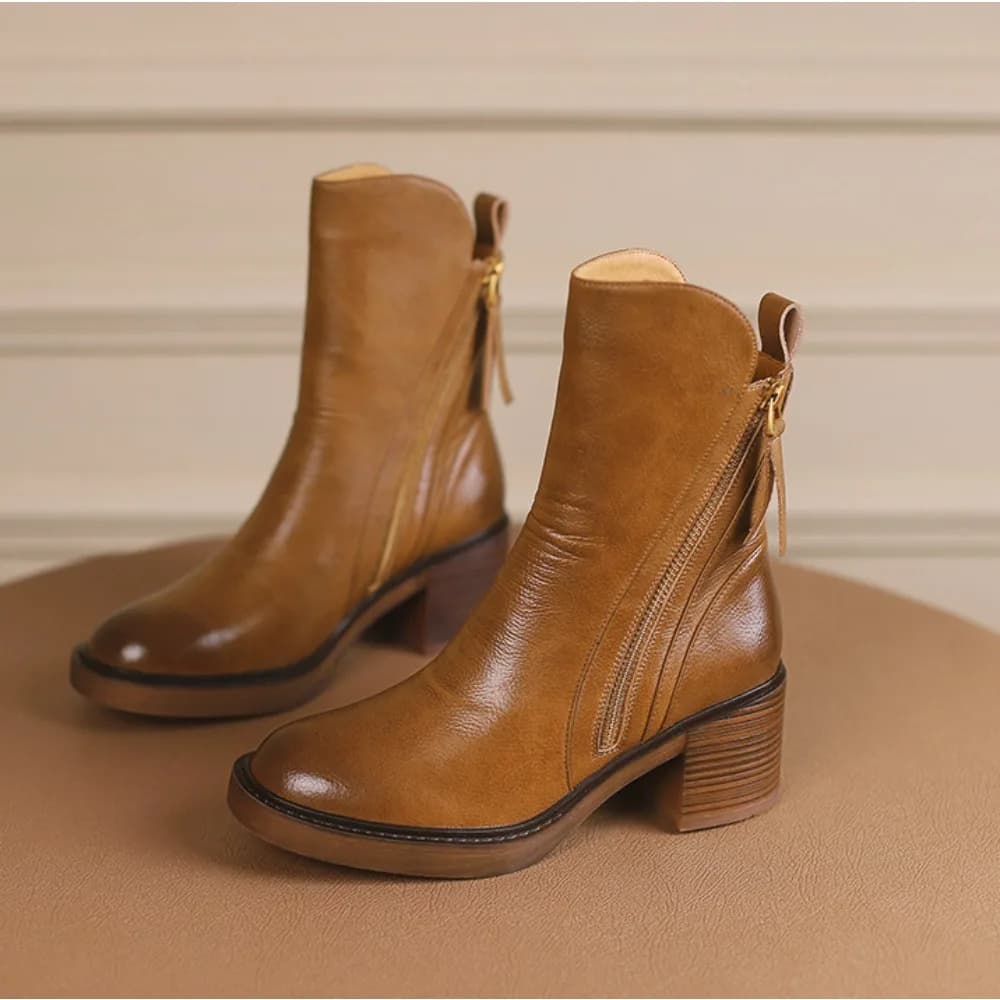 Stivali da Donna 2026 Primavera Autunno Nuovi Stivaletti Chelsea con Tacco Spesso Marroni Scarpe Corte in Pelle da Donna con Tacco Alto e Plateau