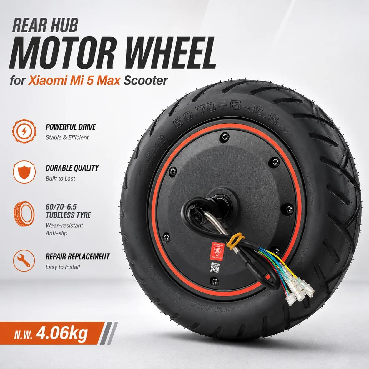 Rear Hub Motor Wheel Assembly for Xiaomi Mi 5 Max Electric Scooter 60/70-6.5 Tubeless Tire Drive Motor Repair Replacement Part