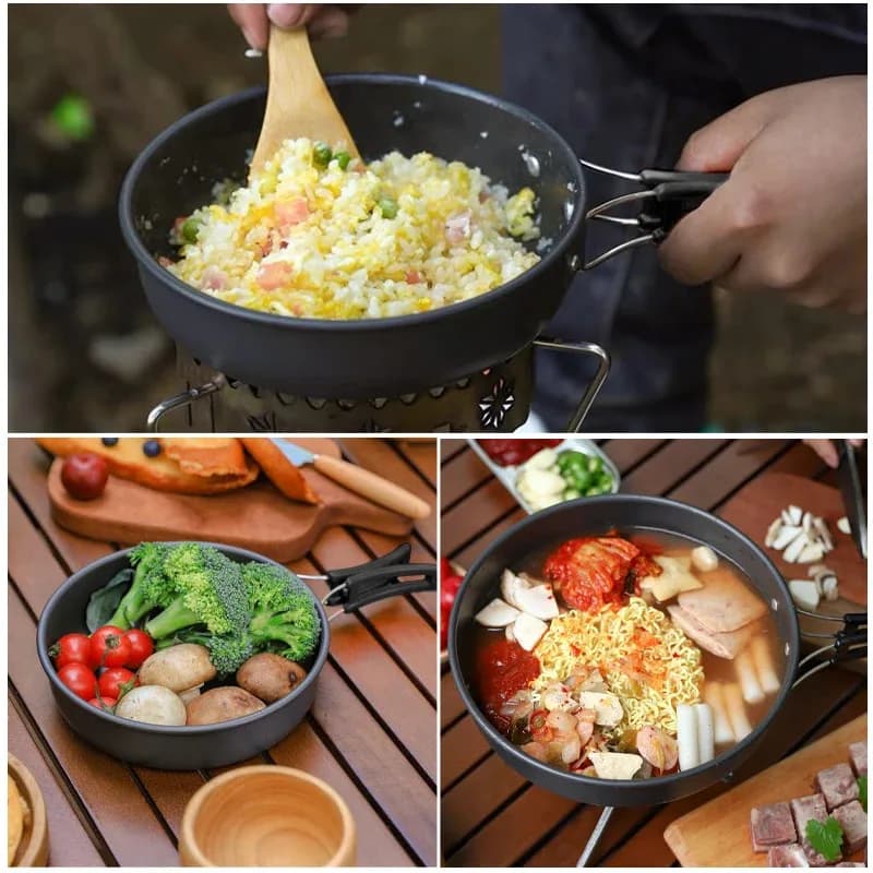 Aluminium camping pan, Portable Kitchen Tools for Picnic and Hiking with Foldable Handle