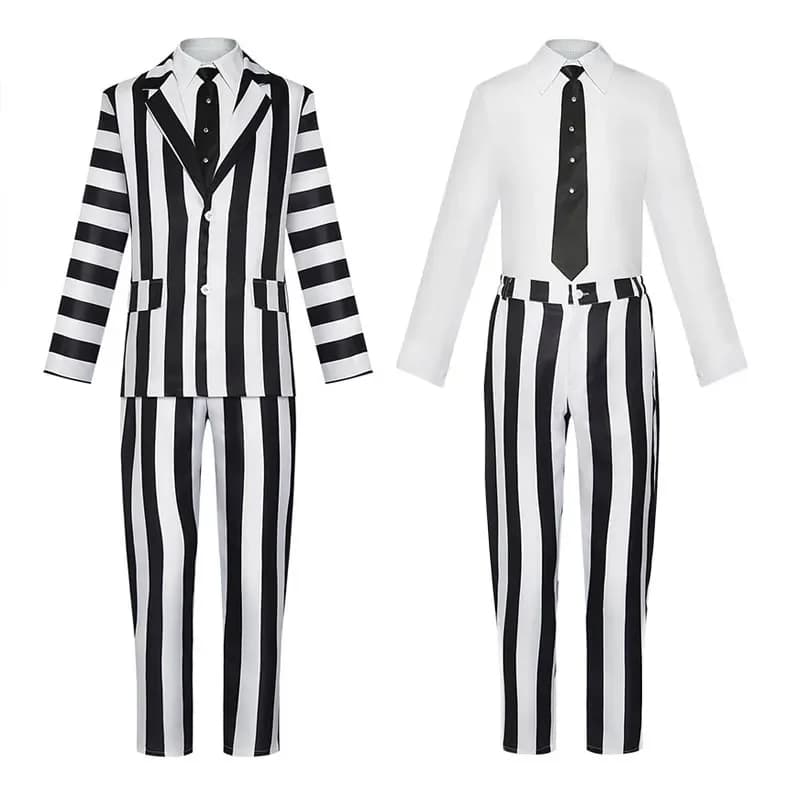 Costume cosplay Beetlejuicee Abito a righe bianche e nere con camicia Abiti di Halloween Costume da scarabeo Abito gotico # 1 # W.