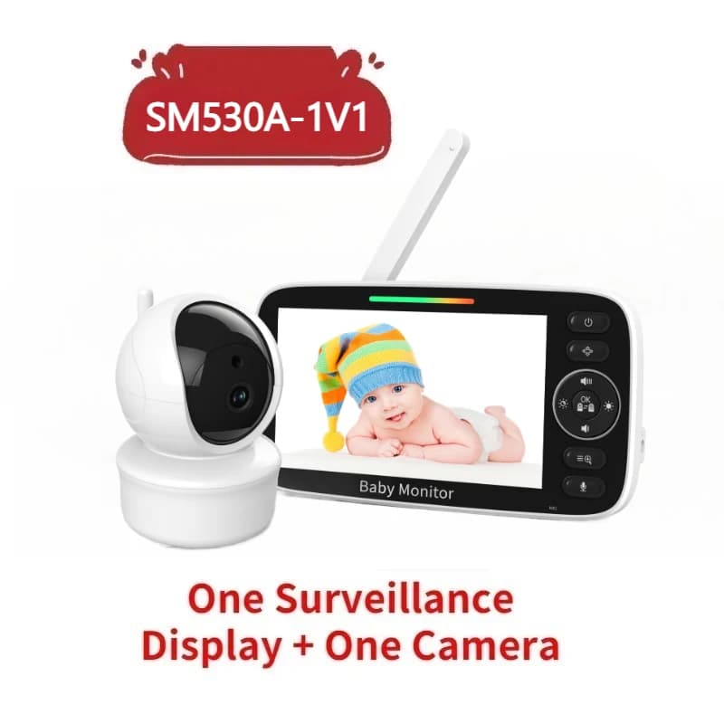 SM530A Baby Monitor 5 pollici HD Rotante Baby Monitor Wireless Scuotendo la testa Telecamera Visione notturna Citofono Ninna nanna Sicurezza del bambino