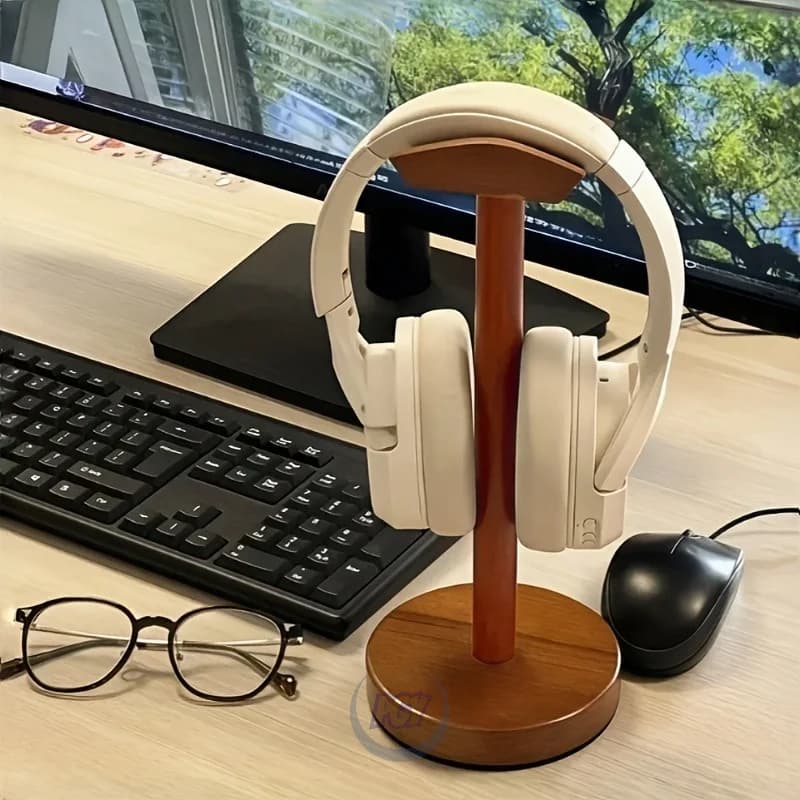 PGY Supporto per cuffie in legno Organizzatore da scrivania ergonomico per display per cuffie Rack di stoccaggio Home Office Configurazione di giochi Supporti per cuffie